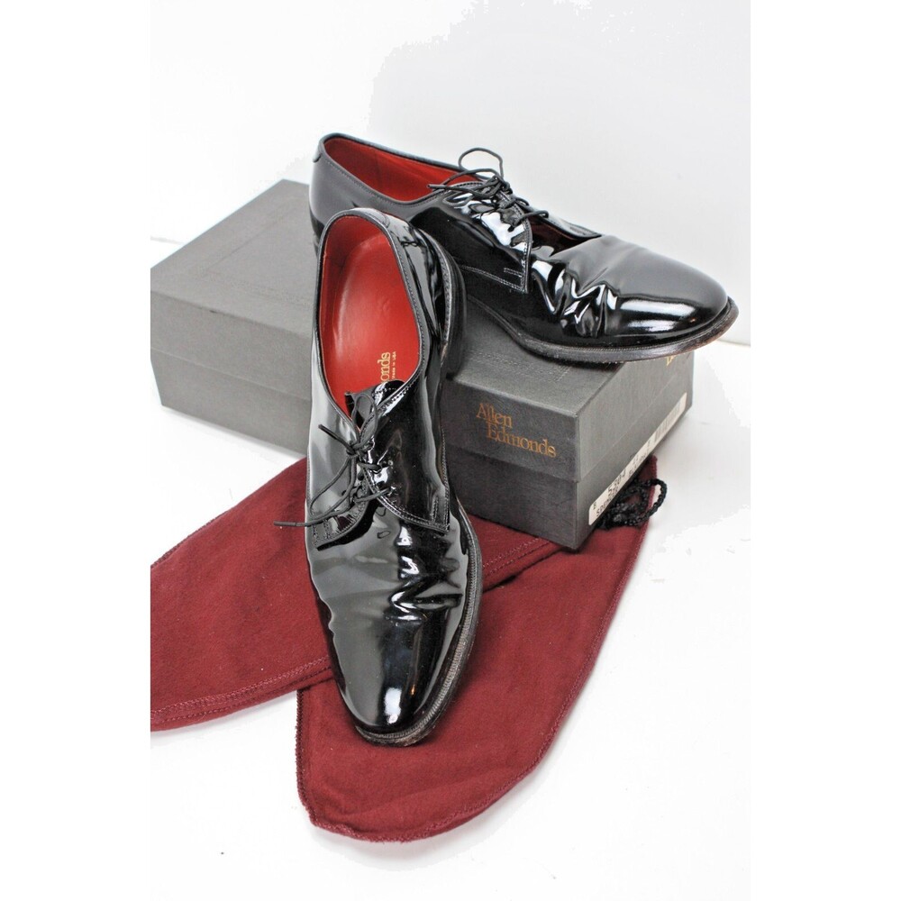 Allen Edmunds Spencer Shoes Mens Size 11 Black Patent Leather Laces Dress Oxford